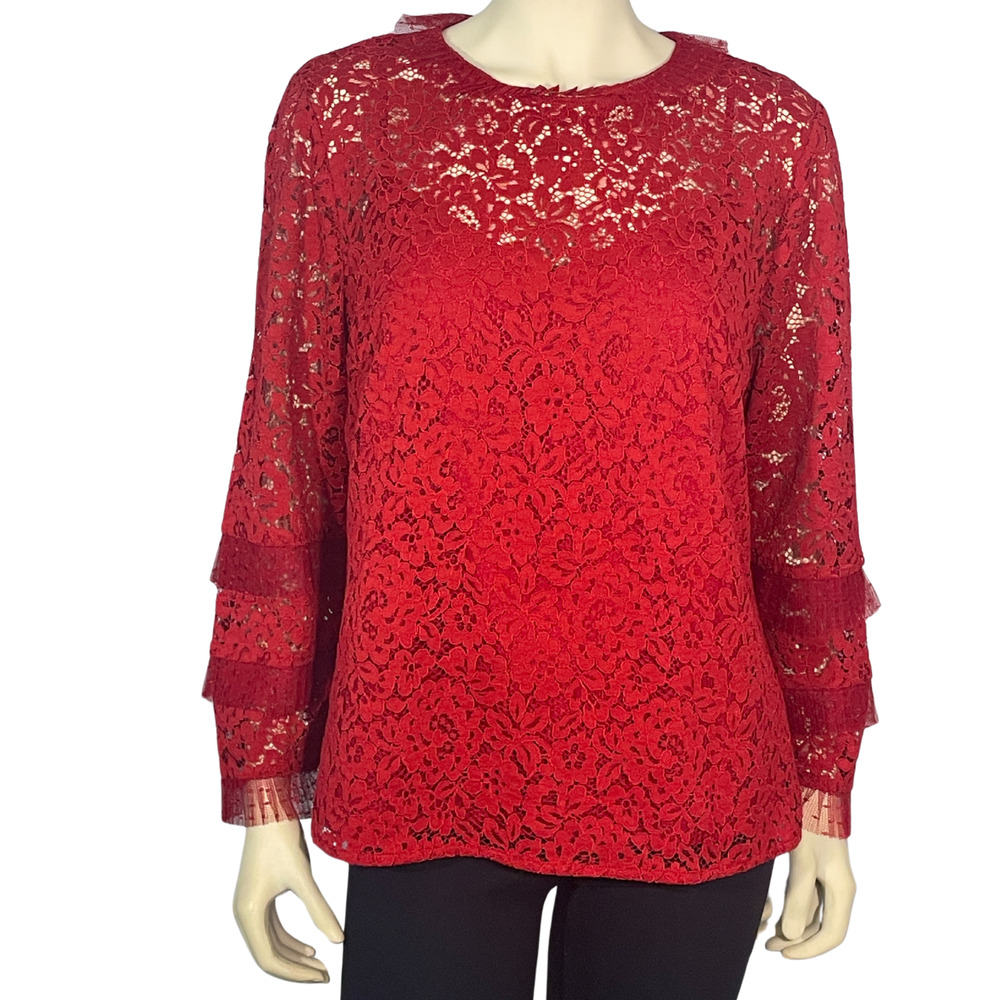 J. Crew Red Lace Blouse